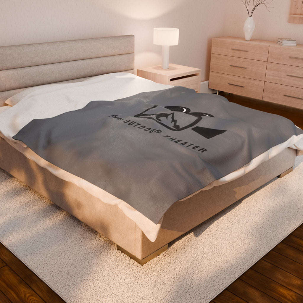 Outdoor Theater Velveteen Plush Blanket - Gray Logo Blanket