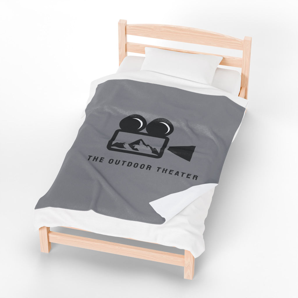 Outdoor Theater Velveteen Plush Blanket - Gray Logo Blanket