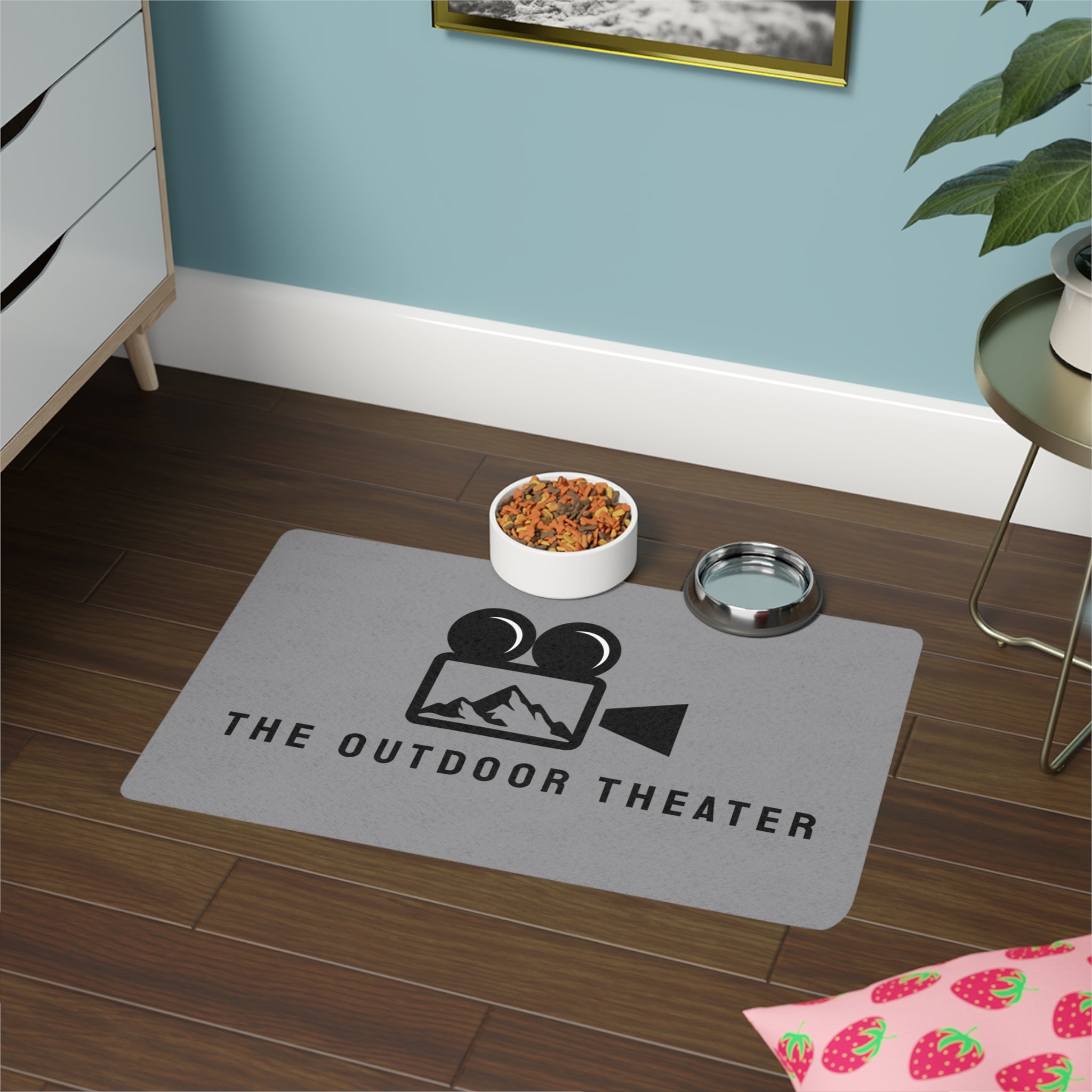 Outdoor Theater Logo Pet Food Mat - Dog/Cat Dish Mat - Grey