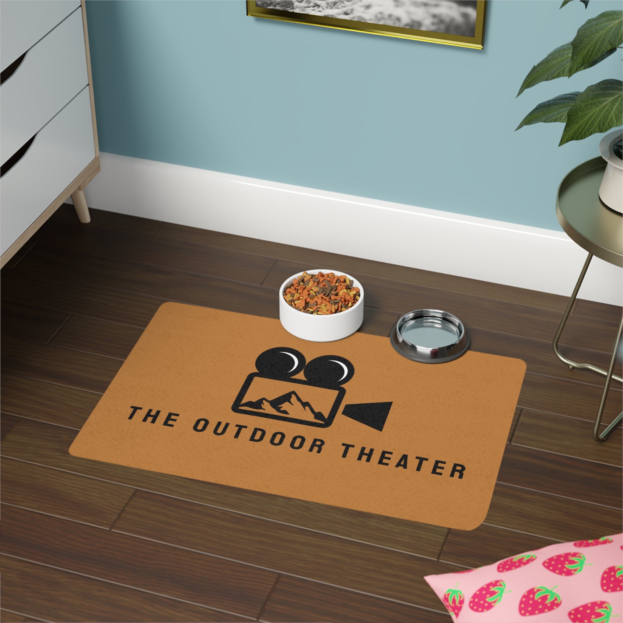 Outdoor Theater Logo Pet Food Mat - Dog/Cat Dish Mat - Light Brown