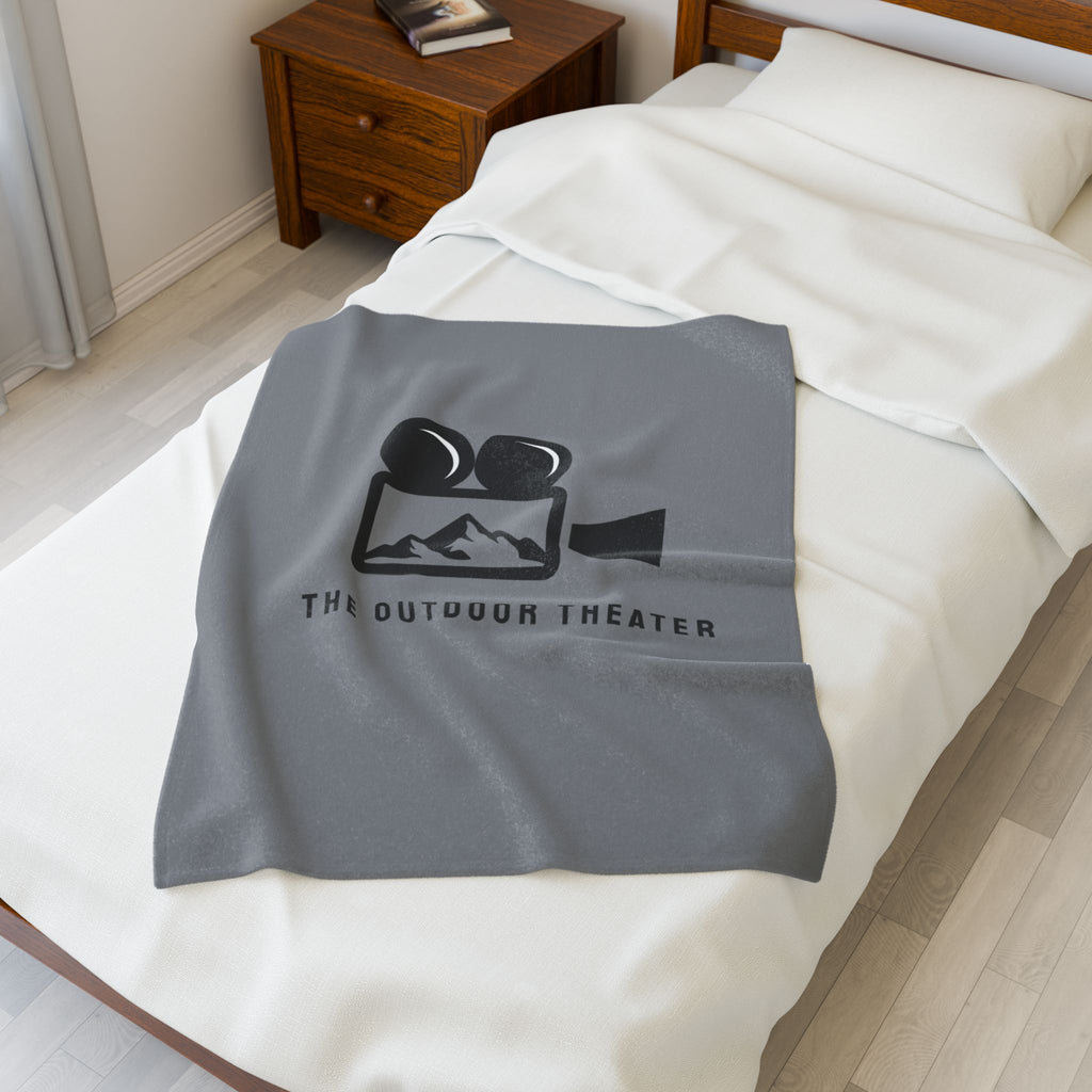 Outdoor Theater Velveteen Plush Blanket - Gray Logo Blanket